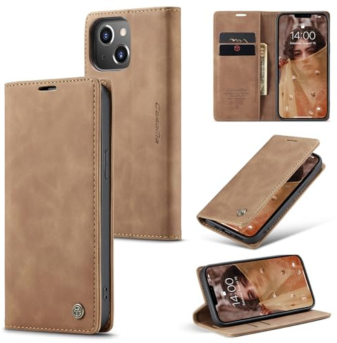 Ottcooed Handyhülle für iPhone 13 Hülle, Premium Leder Flip Case, Magnet Klappbar Klapphülle Tasche, Standfunktion Kartenfach Wallet Schutzhülle für iPhone 13, Braun