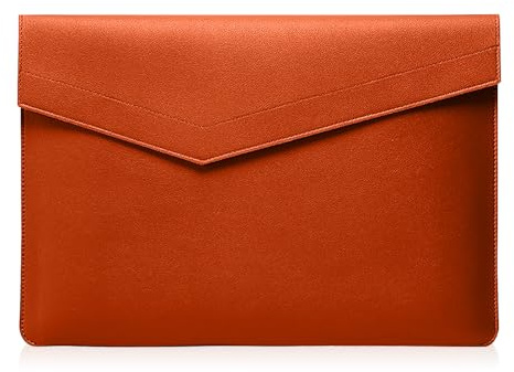 HinZann 15-16 Inch Laptop Sleeve Case for MacBook Air/Pro - Orange | PU Leather, Lightweight, Protective Case Bag for MacBook Air 15 M5 M4 M3 M2 / MacBook Pro 16 / Lenovo HP Dell Acer ASUS