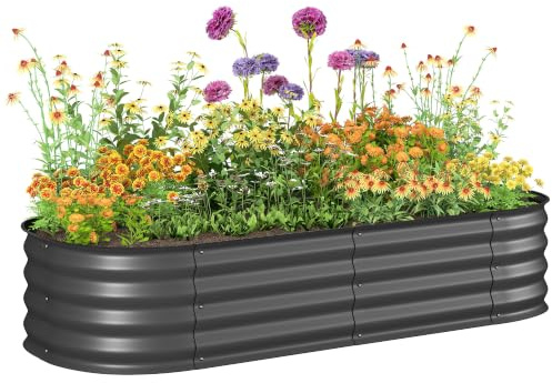 Outsunny Hochbeet Metall DIY mit offenem Boden 150 x 62 x 30 cm Dunkelgrau | Pflanzkasten, Gemüsebeet, DIY Blumenkasten, Kräuterbeet für Garten, Balkon