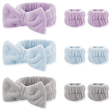 Set 9 Piezas Diadema Facial Spa y Muñequeras de Lavado, Diadema Cosmética Maquillaje y Bandas para Muñeca, Desmaquillante y Muñequeras para Lavar la Cara para Belleza Cuidado y Yoga