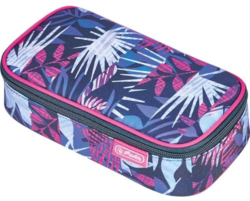 Herlitz Schlamper-Etui be.Bag Beatbox Indigo Flowers | geräumiges Federmäppchen mit Reißverschluss | Blumen-Design in Blau Pink | Stifteetui für Schule & Büro