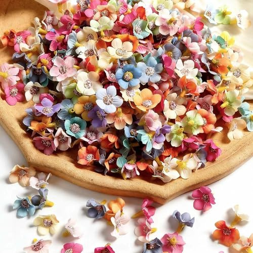 VOOSFSIE 50 Stück Kunstblumen zum Basteln, Mini Künstliche Blumen, Bunte Kunstblumen, Klein Blüten Stoffblumen, Artificial Fake Flowers für DIY Basteln, Hochzeit, Party, Tortendeko Handwerk