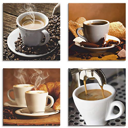 ARTLAND Wanddeko Küchenbilder Leinwand Bilder Set 4 teilig je 40x40 cm Quadratisch Kaffee Bilder Coffee Cafe K2KJ