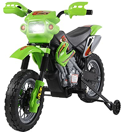 HOMCOM Moto Elettrica per Bambini 3 anni e Più, Moto Cross Elettrica con Rotelle, Batteria 6V Velocità 2.5km/h, 102 x 53 x 66cm, Verde