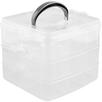 ewtshop® Bügelperlen Sortierbox mit Tragegriff, Aufbewahrungsbox, Größe 15,5 x 15,5 x 13,0 cm, 3 x 6 Fächer, für Bügelperlen, Perlen, Schmuck, Medikamente, Schrauben, Muttern und Kleinteile aller Art