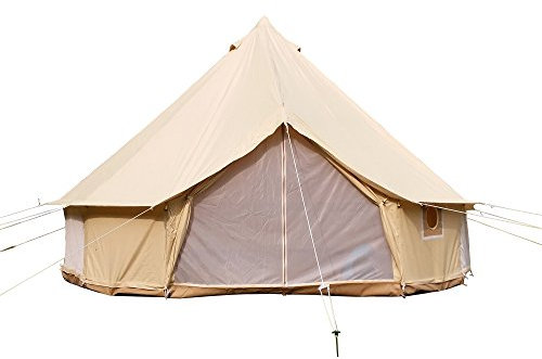 Safaricamping outdoor four-season family camping waterproof bell tent with zipped groundsheet (beige cotton canvas tent, diameter 4m)