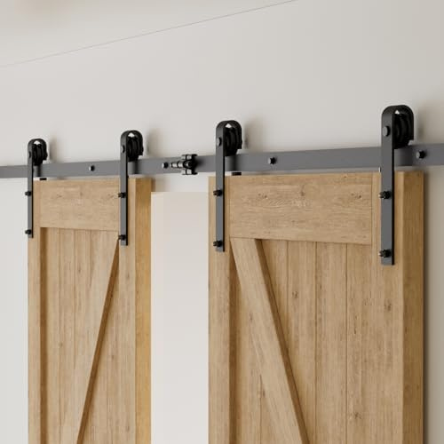 426cm-14FT Schiebetürbeschlag Set Schiebetürsystem Laufschiene Innentüren Trennwände Flaschenzug aus Karbonstahl, für Doppeltür