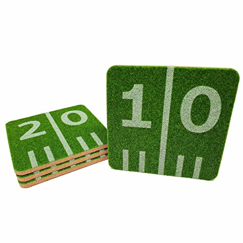 40YARDS American Football Untersetzer in Gras Spielfeld-Design (4 Stück) für Gläser & Tassen: Super als Football Deko oder Geschenk - Weiches, Synthetisches Gras