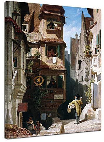 Bilderdepot24 Bild auf Leinwand | Carl Spitzweg Der Briefbote im Rosenthal in 50x70 cm als Wandbild | Wand-deko Dekoration Wohnung alte Meister | 180920-50x70