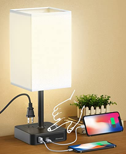 Alimentata Touch Control Nachttischlampe mit USB C & USB A Ladeanschluss und 2 AC-Steckdosen, Minimalistisches LED Schreibtisch Nachtlicht mit Ladesockel