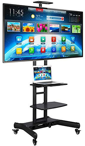 Yaheetech Supporto TV Portata 50 Kg Pavimento Altezza Regolabile Carrello Mobile Porta TV Schermi Lcd Led Plasma da 32 a 75 Pollici Ultra Stabile Inclinabile 3 Ripiani Max Vesa 400 x 600 mm