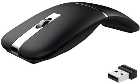 Ratón inalámbrico Bluetooth de viaje, modelo dual (2.4G + BT5.1) Ratón plegable giratorio para Microsoft, ratones portátiles delgados recargables para laptop, portátil, PC, MacBook, Chromebook,