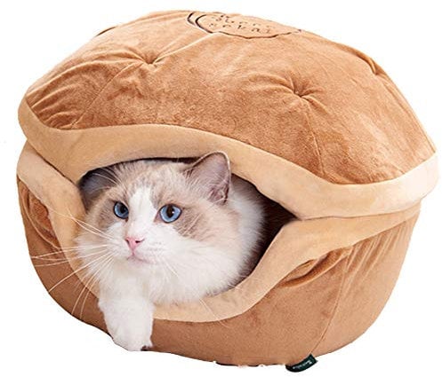 PJDDP Katzenbett Mit Bendable Top 2-In-1 Katze Condo Und Bett, Cat Iglu-Zelt-Bett, Selbst Warming Haustier-Bett-Soft-Dog House Cat Schlafsack, Non-Slip Warm Waschbar