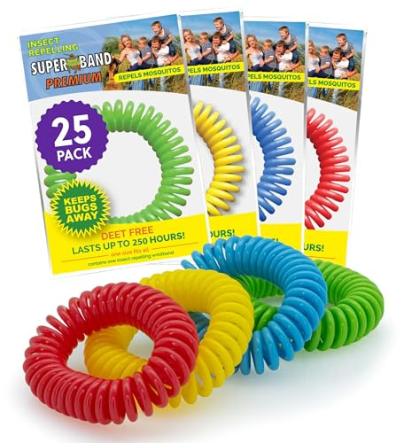 Superband Mosquito Repellent Bracelets for Adults & Kids - Pack of 25 - Long Lasting, Natural Bug and Insect Repellent Bracelet - Waterproof, Individually Wrapped, Deet-Free Bands - Multicolor