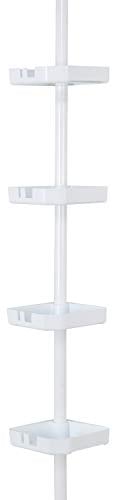 Bath Bliss, Good 4 Tier Tensions Corner Caddy Shelves Adjustable 48“-101” Bathroom Organizer Bathtub and Shower Stall Holds Large Bottles Soap Shampoo Washcloths Matte, White
