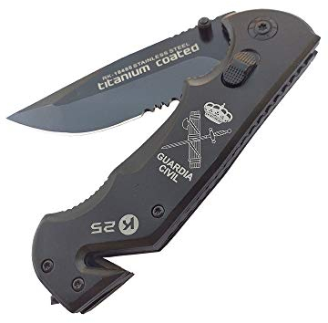 Navaja K25 18485 Emblema Guardia Civil, Seguridad Negra C/Funda. Hoja: 9 cm.