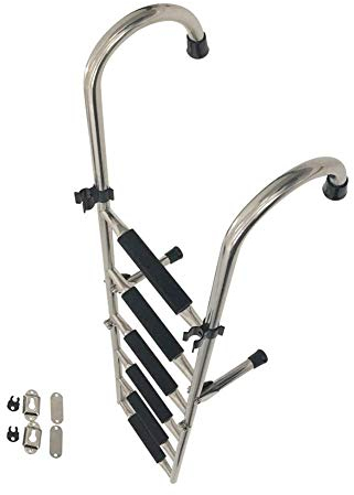 XBSLJ Bootsleiter Teleskopleitern Klappbare 6-Stufen-Ponton-Bootsleiter, Premium-Marine-Dock-Badeleiter aus Edelstahl mit extra breitem Pedal und Handläufen, tragende 330 lbs