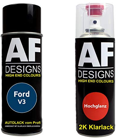 Pintura Bote Spray Kit compatible con Ford V3 Laca Coche Balliol Azul 2K Barniz Claro Pintura Base Aerosol 2x400ml