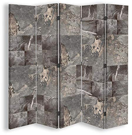 Trennwand Pinnwand Felsen 180x170 cm Paravent 5 TLG 360 Grad beidseitig Muster Grau