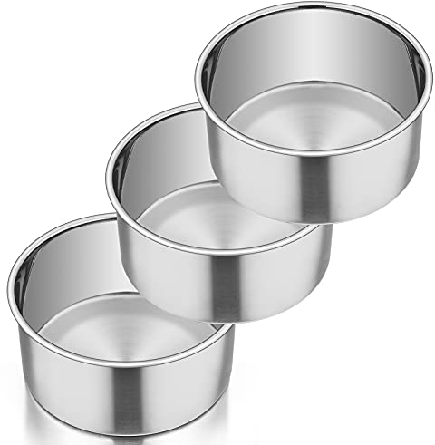 Homikit 6 Inch Cake Tin Set of 3, Stainless Steel Round Cake Mould Deep Cake Pan for Baking, Ideal for Layer Cakes/Birthday/Wedding/Christmas, One Piece Design & Mirror Finished, Dishwasher Safe