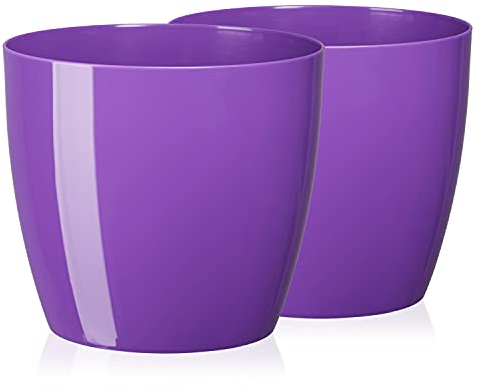 Tymar Pot de Fleurs en Plastique, Lot de 2, Forme Ronde, Cache-Pot Violet (ø 12 cm)