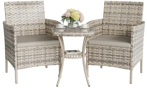 UDPATIO Garden Furniture Set 3 PCS Rattan Patio Conservatory Outdoor Bistro Set Patio Weave Companion Chair Table Set Tawny