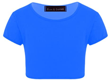 Kids Girls Neon Fluorescent Plain Short Sleeve Crop Tops T-Shirt Tee Top Dance Wear Gymnastic Fancy Dress Colour: Royal Blue - Size: 11-12 Years