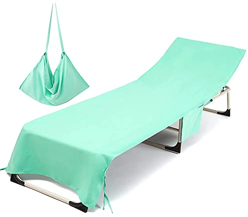 Morbuy Funda para Toallas para Tumbonas de Playa, Color sólido Funda para Silla de Playa de Microfibra con Bolsillos Laterales, para Tumbonas de Jardín, Piscina, Tomar El Sol (Verde Azulado)