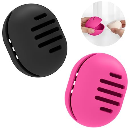 Fauxomor Lot de 2 Respirant Porte-éponge de Maquillage pour les Voyages,Support Eponge Maquillage en Silicone Incassable,étui Portable pour tous Les Types Beauty Blender,AA-Noir+Rose Red