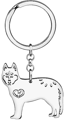 WEVENI Cute Siberian Husky Hund Schlüsselanhänger Schlüsselring Haustier Schmuck für Damen Frauen Mädchen Tasche Auto Charms (Versilbert)
