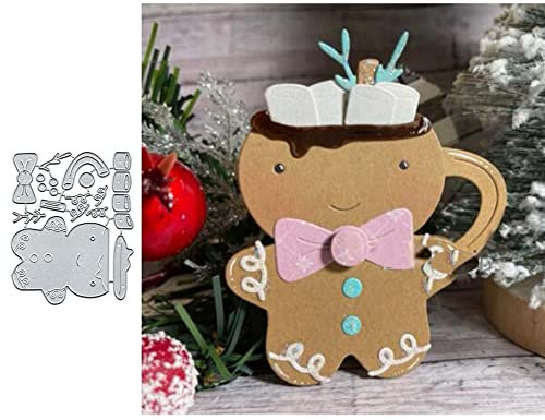 Christmas Gingerbread Mug Cup Metal Die Cuts,Merry Christmas Gingerbread Mug Bow Cutting Dies Cut Stencils DIY Scrapbooking Decorative Embossing Paper Scrapbooking Card Making