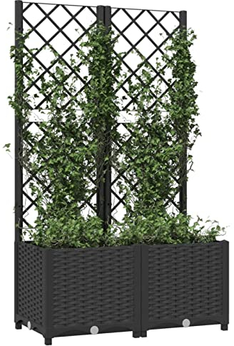 Tidyard Hochbeet mit Rankgitter Pflanzkübel Pflanzkasten Blumenkübel Gartenspalier Spalier Rankhilfe Rankkasten Schwarz 80x40x136 cm PP