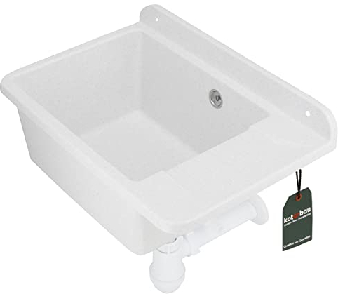 KOTARBAU® Ausgussbecken aus Polystyrol 50,5 x 34,5 x 18,5 cm Spüle Weiß Siphon Waschbecken Spülbecken Klein mit Stöpsel Montageset Ablaufgarnitur und Schrauben Waschküche Möbel