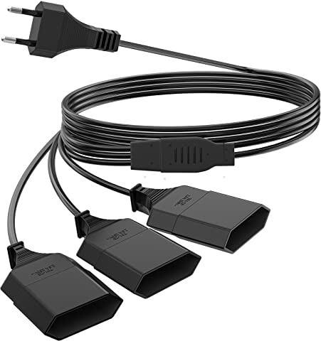 3-in-1 Verlängerungskabel, 2M Stromkabel Verlängerung Netzkabel, Typ-C-Stecker Eurostecker, 3-Fach Stromstecker Flach Max. 2,5A/250V für Zuhause, Büro, Außenbereich-Schwarz