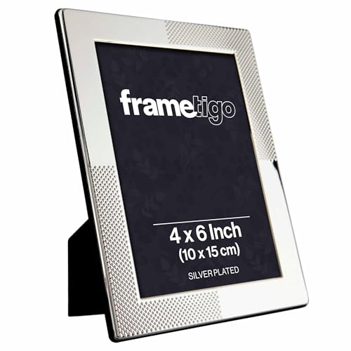 Frametigo - Silver Plated Spotted Corner Photo Frame, 4x6 (10x15cm) Photo Size - Velvet Frame Backing & Stand - Real Glass Window - Tarnish-Resistant - Landscape or Portrait Orientation