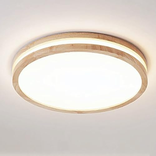 LIGKIN LED Deckenlampe Holz 24W Deckenleuchte Rund 30cm Neutrales Licht 4500K Durchmesser Modern Doppelte Lage Küchenlampe Lampe Wohnzimmer für Balkon Flur Babyzimmer Schlafzimmer