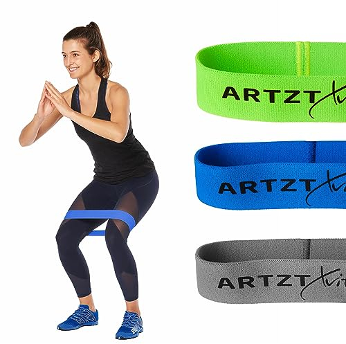 ARTZT vitality Theraband Loop Band Textil | Fitnessband aus weichem Stoff | Für Training von Armen, Beinen, Po und Bauch | 3 Stärken erhältlich | Made in Germany 3er-Set, 30 cm