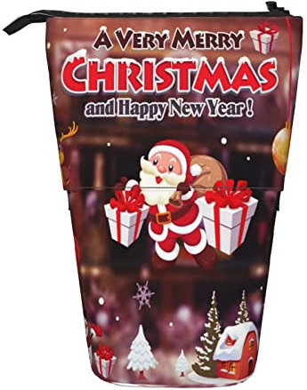 SJOAOAA Winter Wonderlands großes Federmäppchen mit Reißverschluss, niedliches Federmäppchen für Kinder., Weihnachtsmann Schneemann Rentier, Einheitsgröße, Stehendes Federmäppchen