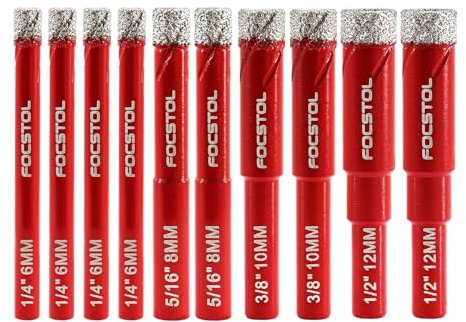 FOCSTOL Foret Diamant Sec - Scie Cloche Diamant avec Tige Ronde pour Porcelaine Céramique Carrelage Marbre Granit 10 pièces (6mm*4+8mm*2+10mm*2+12mm*2)