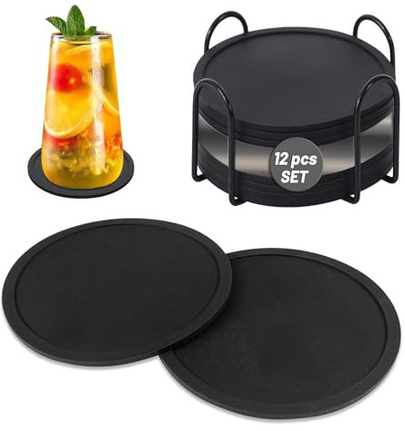 Duyteop 12 Stück Untersetzer Gläser, Rutschfeste Untersetzer Glas, Hitzebeständiger Waschbarer Untersetzer, Wasser Aufnehmen Untersetzer Mit Halter, Coasters Für Alle Arten Von Tassen In Cafés Kneipen