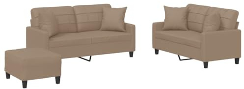 vidaXL 3-TLG. Sofagarnitur mit Kissen Cappuccino-Braun Kunstleder