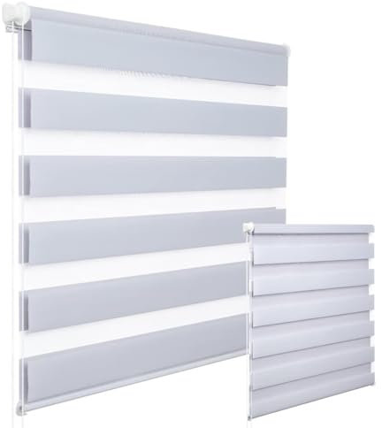 WOLTU 2 Stück Doppelrollo Klemmfix ohne Bohren Duo Rollo Klemmrollo für Fenster mit Klemmträger, Fensterrollo Lichtdurchlässig & Verdunkelnd Wandmontage, Grau 90x220 cm (Stoffbreite 86 cm)