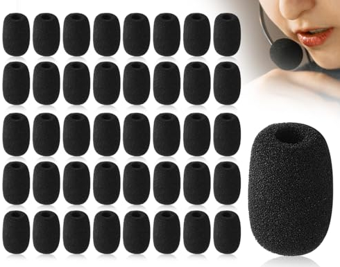 Lhbwhiz 40 Stück Schwarz Popschutz Kopfhörer Mikrofon, Ersatz-Windschutz für Mikrofon und Headset aus Schaumstoff(Schwarz, 8 * 22 * 30mm)