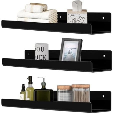 HASA zone 3Stk Wandregal Schwarz, 30CM Regal Wand für Wandmontage, Wandregal Ohne Bohren Oder Bohrbar, Schweberegal für Badezimmer, Küche, Büro, Wohnzimmer