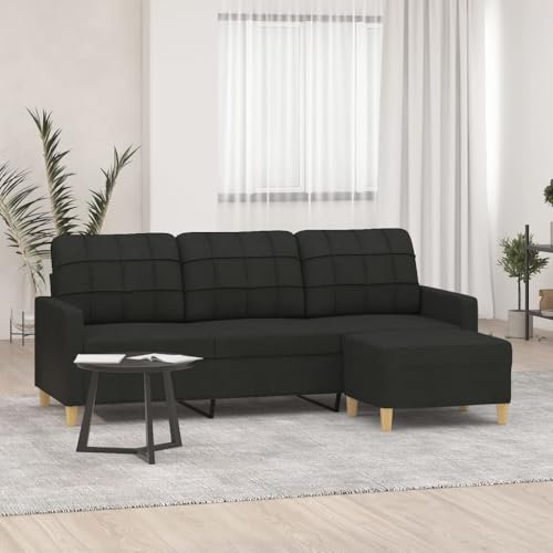 Hommdiy Sofa 3 Sitzer, Couch mit Fußhocker, Liegesofa für Wohnzimmer, Polstersofa Sessel Relaxsofa Loungesofa Relaxcouch TV Sofa, Stoff Sofa,Schwarz
