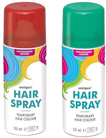 133ml washable temporary hair colour spray kids adults Halloween Glitter Temporary dye (Red and Green Hair Spray, 133ml)