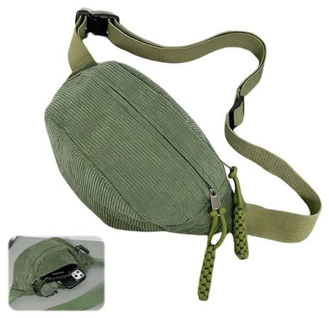 Bauchtasche Damen Cord, Umhängetasche Damen 34×15cm, Gürteltasche Hüfttaschen Bauchtasche Damen Klein mit Schultergurt Einstellbar Stilvolle und Praktische Bauchtasche für Lässige Ausflüge (Grün)