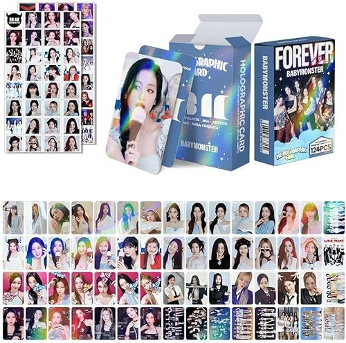 ELEFAD Ateez SK Ive Baby Monster GIDLE Twice SVT ENHYPEN Neues Album, 60 Laserkarten und 64 Aufkleber, Geschenkset für Fans (Baby Monster)