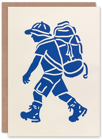 Artery8 Hiking Blue on White Camping Hike Backpacker For Child Kids Good Luck Card