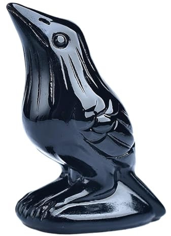 Yhsioaklo Raben Statue aus Naturstein, Figur aus schwarzem Obsidian | Tierstatuen Raben Skulptur aus Kristallstein | Kreative Vogelfigur, Deko